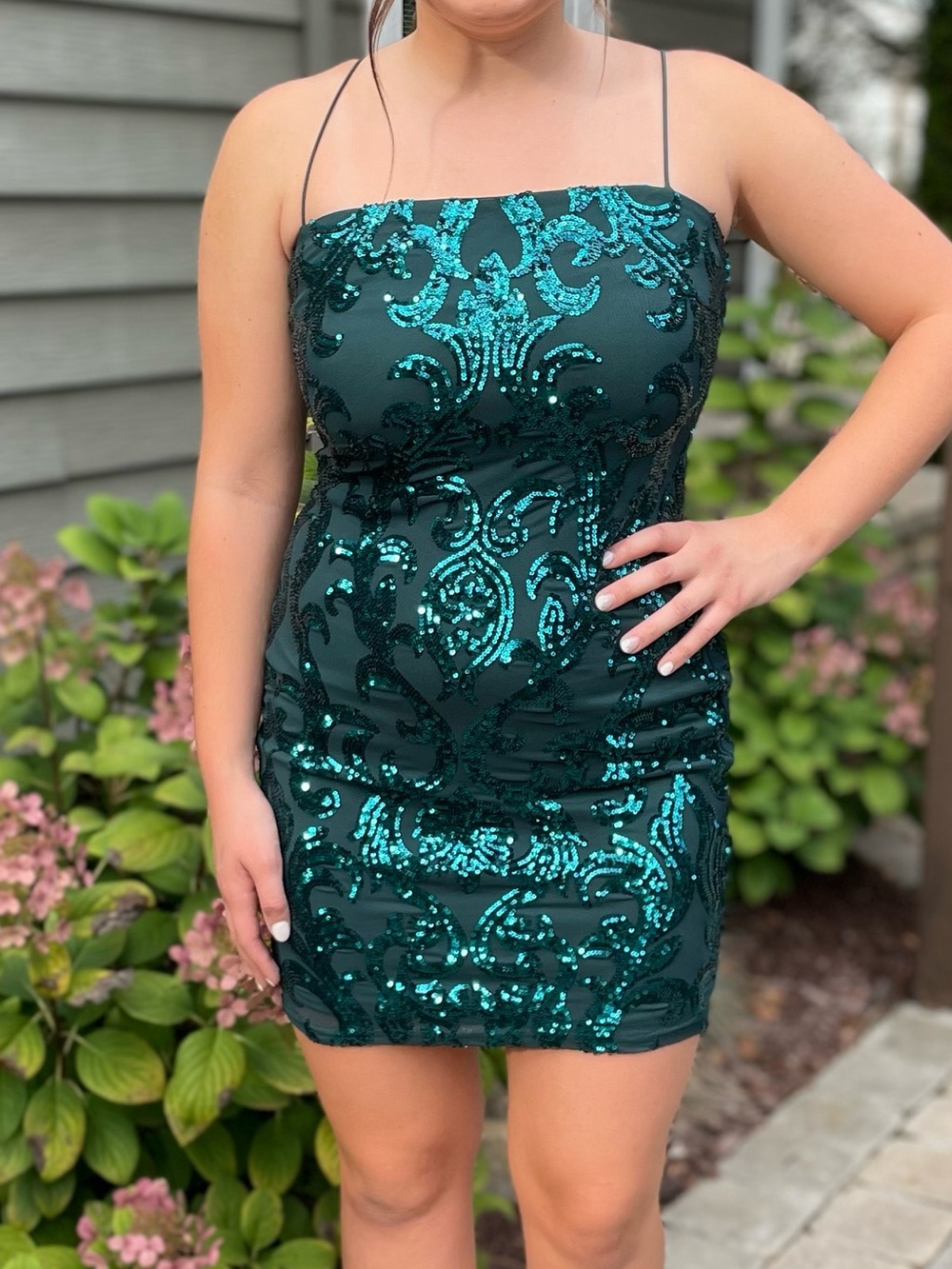 Windsor Teal Sequin Mini Dress with Spaghetti Straps